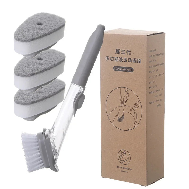 2-in-1 Long Handle Dish Brush with Soap Dispenser – Kitchen Cleaning Tool