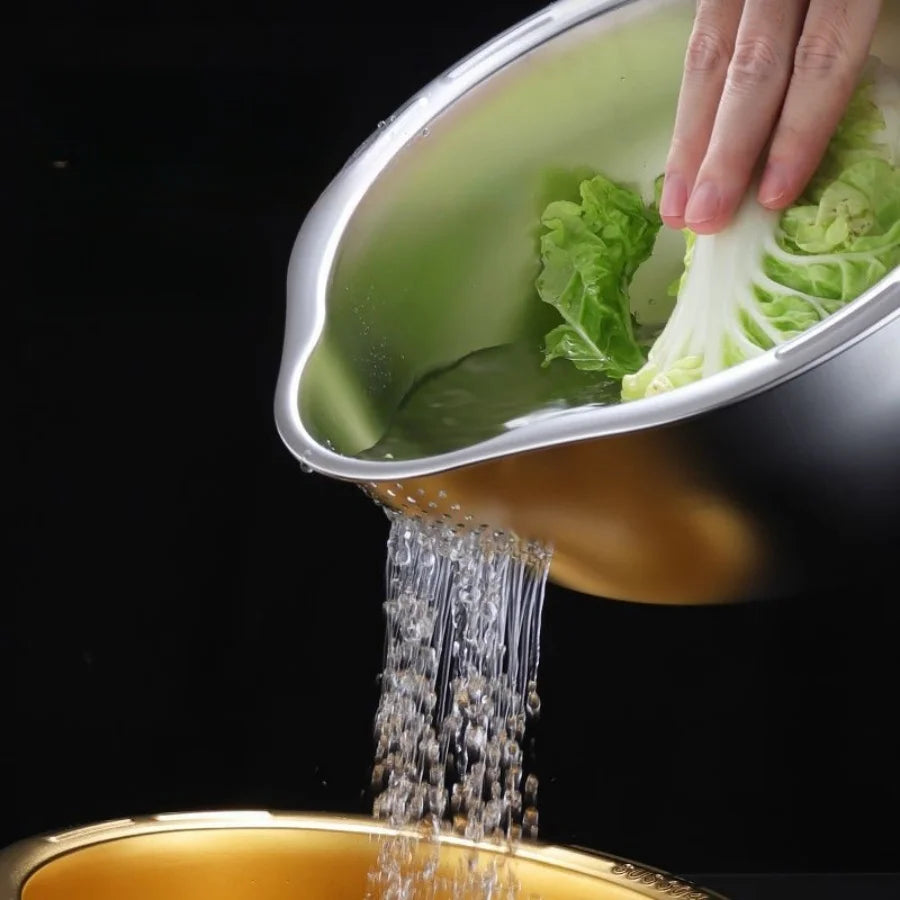 Stainless Steel Rice Washer Strainer Bowl