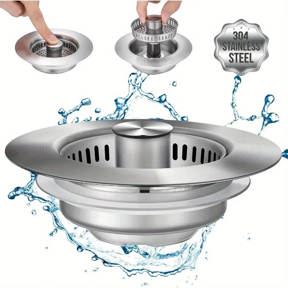 3-in-1 Stainless Steel Pop-Up Sink Strainer
