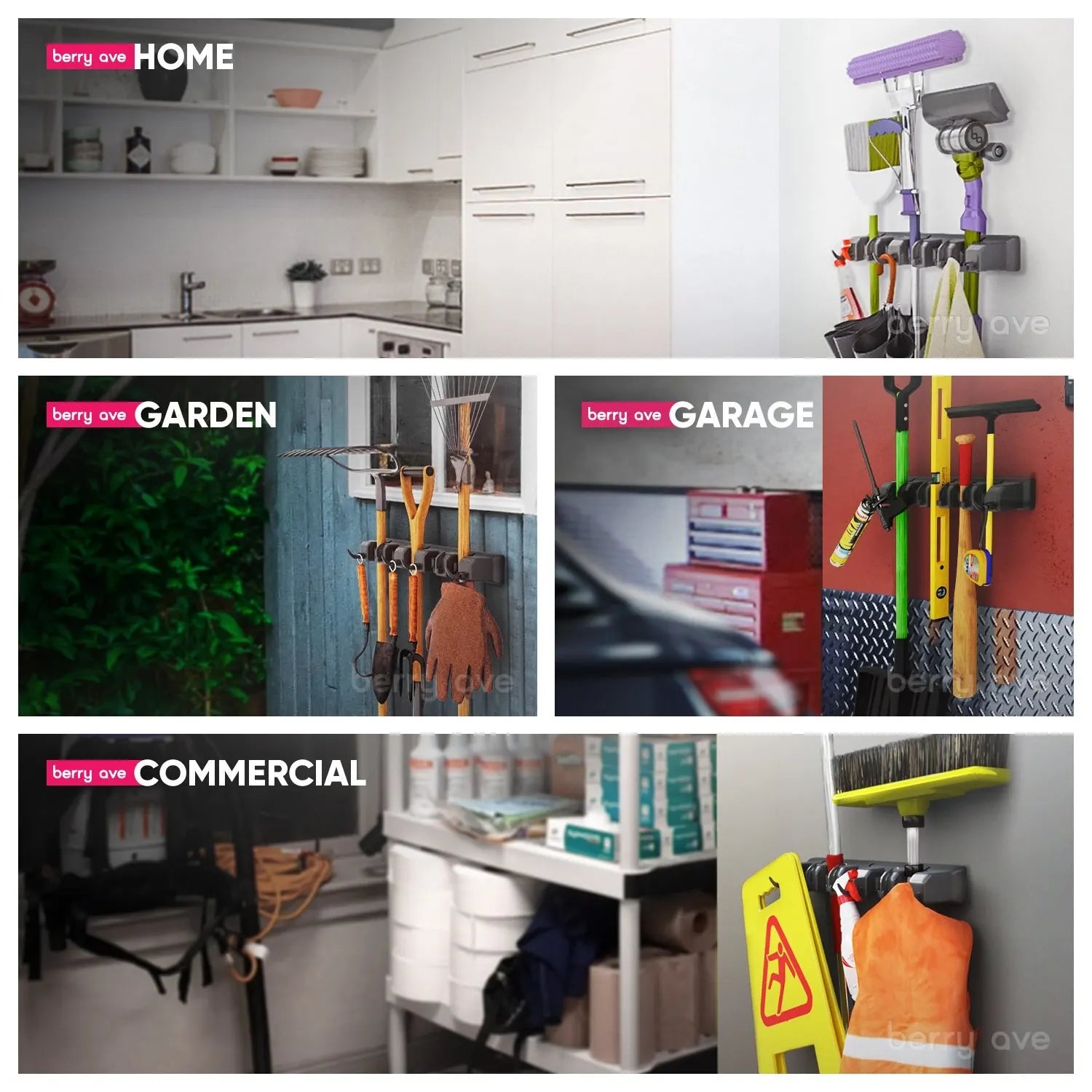Wall-Mounted Multi-Position Mop & Broom Holder