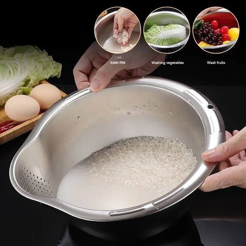 Stainless Steel Rice Washer Strainer Bowl