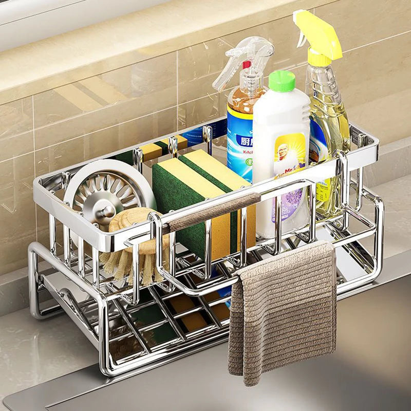Stainless Steel Sink Drain Rack – Sponge & Dishcloth Storage