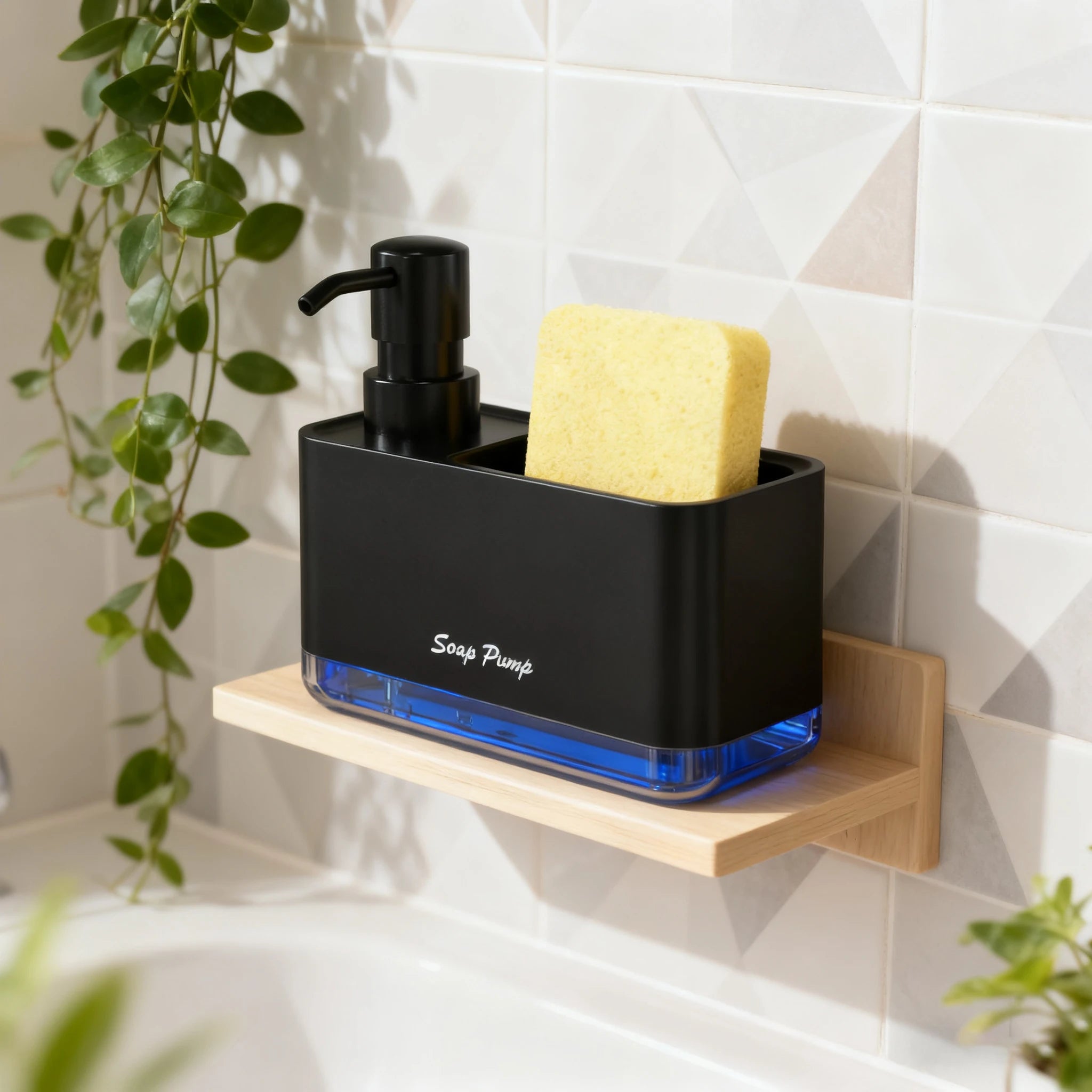 Dish Soap Dispenser with Sponge Holder – Kitchen Sink Caddy Pump