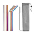 UPORS Reusable Drinking Straw 304 Stainless Steel Straws Straight Bent Metal Straw with Cleaner Brush Pouch Wholesale