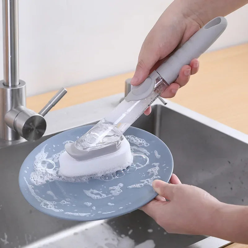 2-in-1 Long Handle Dish Brush with Soap Dispenser – Kitchen Cleaning Tool