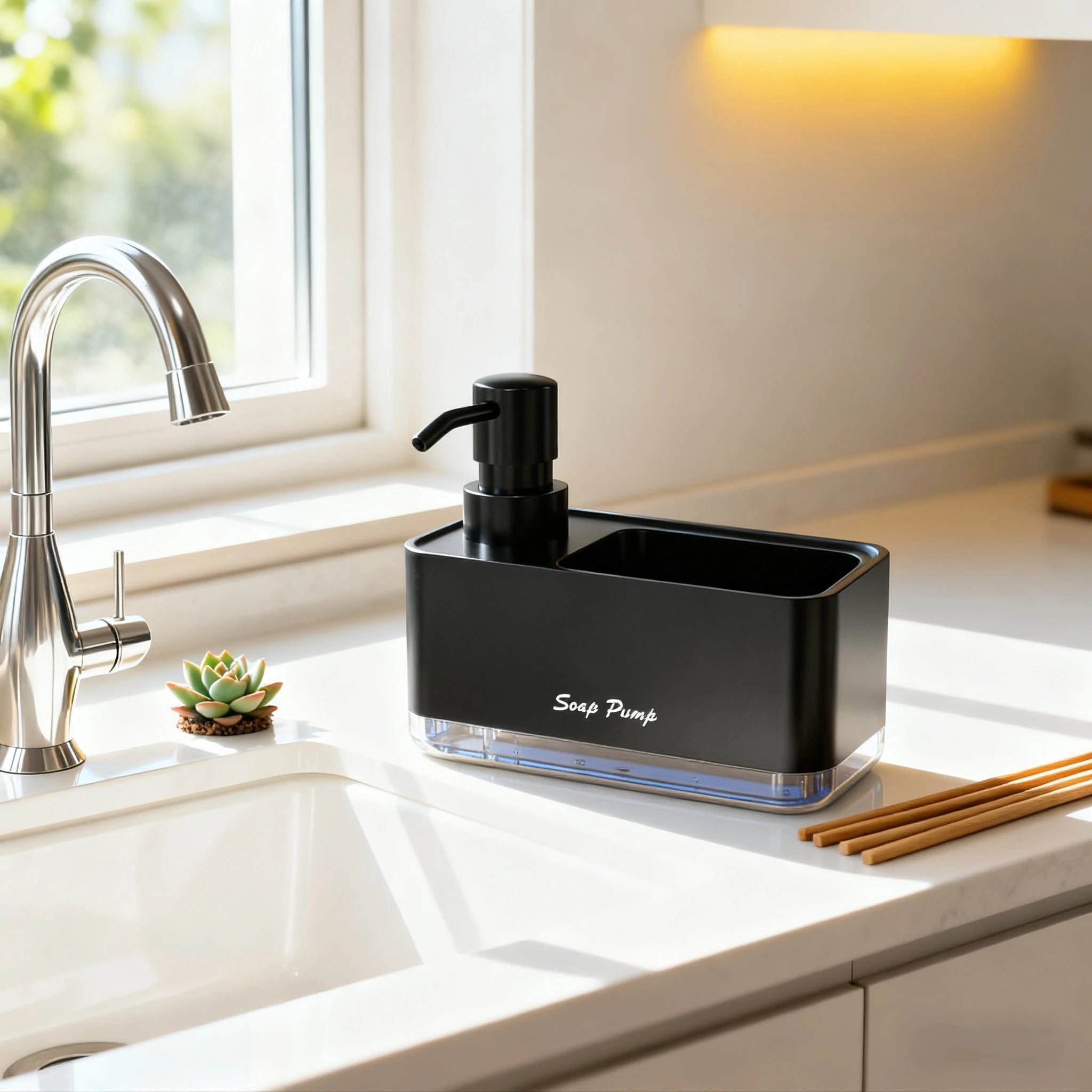 Dish Soap Dispenser with Sponge Holder – Kitchen Sink Caddy Pump