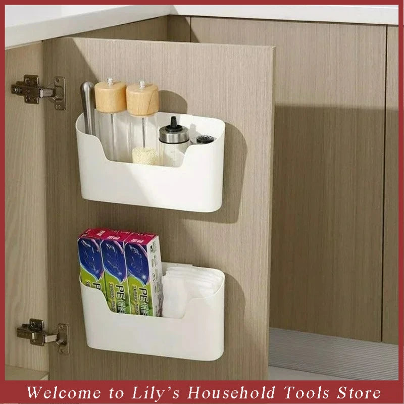 Wall-Mounted Adhesive Cabinet Storage Rack – Under Sink Bathroom Organizer