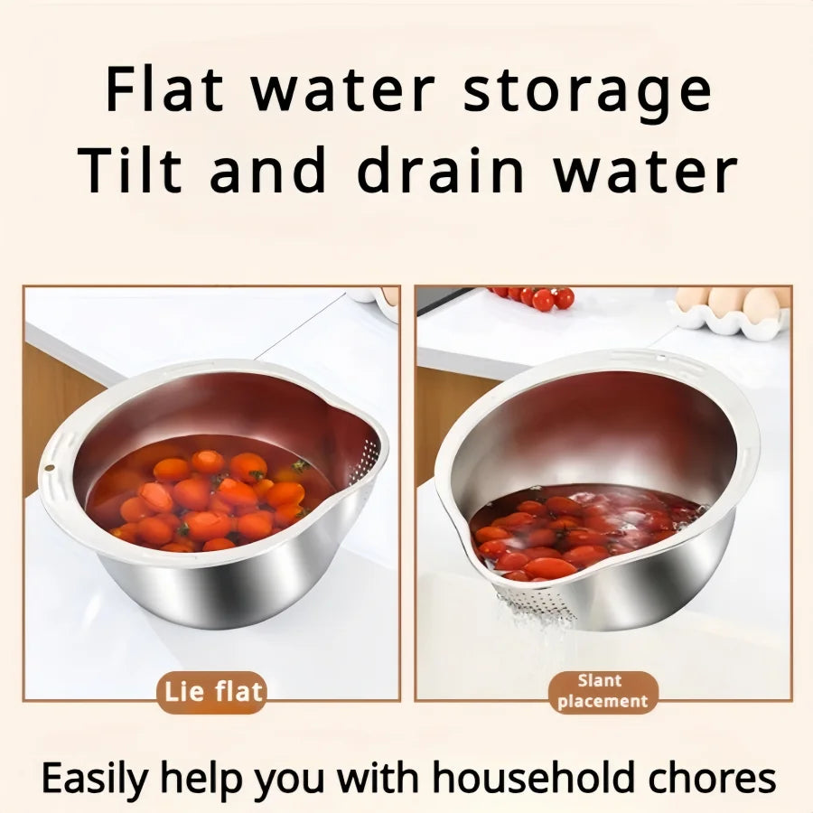 Stainless Steel Rice Washer Strainer Bowl