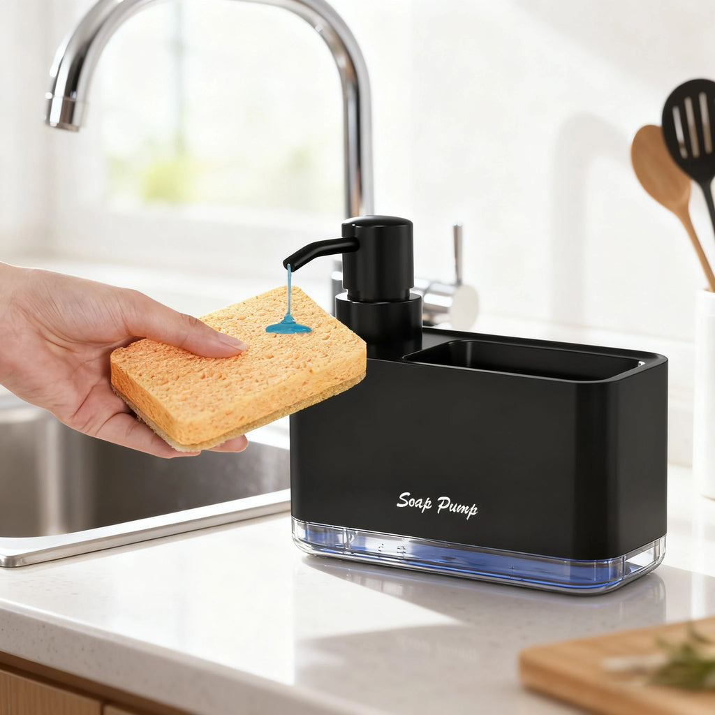 Dish Soap Dispenser with Sponge Holder – Kitchen Sink Caddy Pump