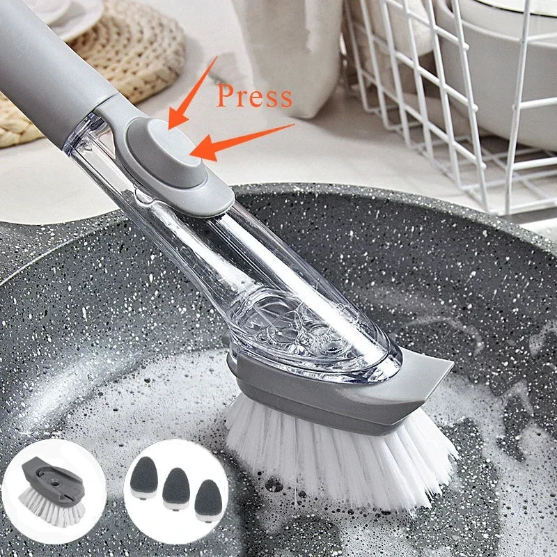 2-in-1 Long Handle Dish Brush with Soap Dispenser – Kitchen Cleaning Tool