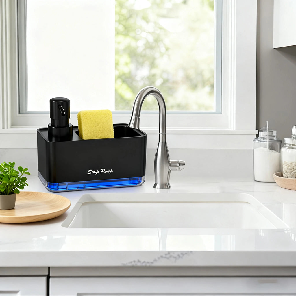 Dish Soap Dispenser with Sponge Holder – Kitchen Sink Caddy Pump