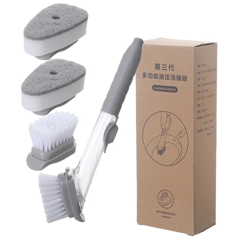 2-in-1 Long Handle Dish Brush with Soap Dispenser – Kitchen Cleaning Tool