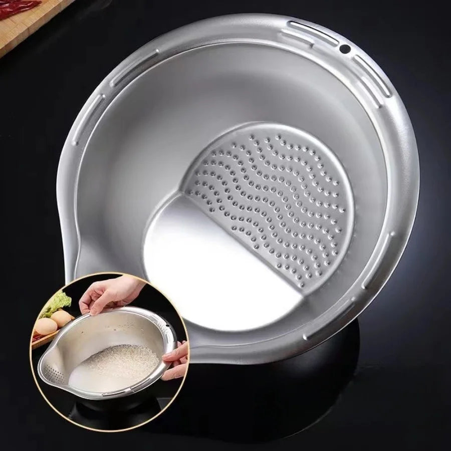 Stainless Steel Rice Washer Strainer Bowl
